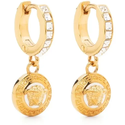 Goldene Medusa Kristall Hoop Ohrringe - Versace - Modalova