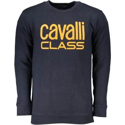 Blauer Baumwoll-Sweatshirt mit Print-Logo , Herren, Größe: 3XL - Cavalli Class - Modalova