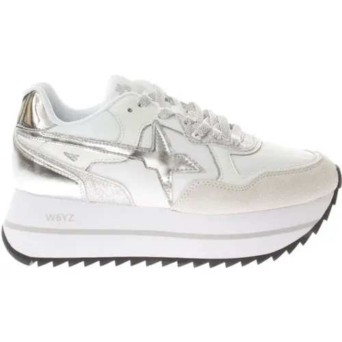 Weiß-Silber Sneakers Spiegel Details Plateau , Damen, Größe: 36 EU - W6Yz - Modalova