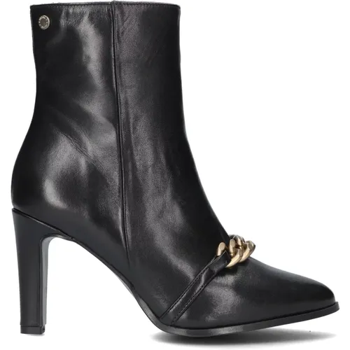 Schwarze Leder Stiefeletten mit Gold Details - Notre-v - Modalova