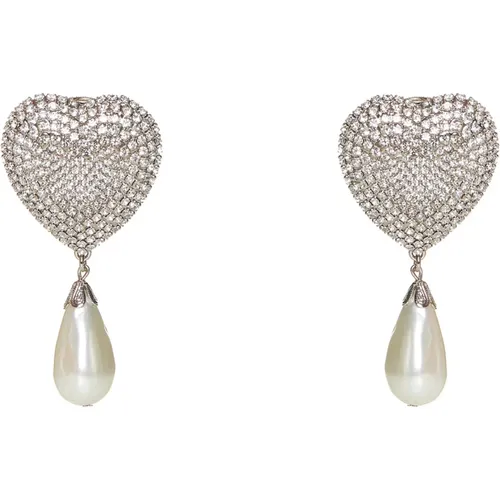 Crystal Heart Clip-On Earrings , female, Sizes: ONE SIZE - Alessandra Rich - Modalova