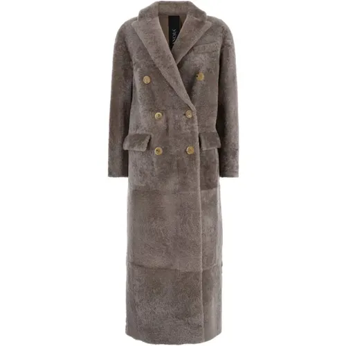 Taupe Shearling Winter Coat , female, Sizes: M - Blancha - Modalova