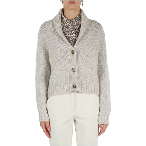 Mohair-Strickjacke mit Pailletten und Rippdetails , Damen, Größe: M - Marella - Modalova