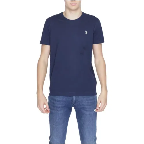 Blaues Baumwoll Rundhals T-Shirt , Herren, Größe: 3XL - U.s. Polo Assn. - Modalova