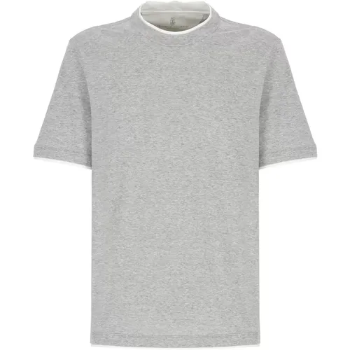 Grey Cotton T-shirt for Men , male, Sizes: XL, L, M - BRUNELLO CUCINELLI - Modalova