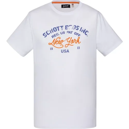 Baumwoll T-Shirt - Toby , Herren, Größe: L - Schott NYC - Modalova