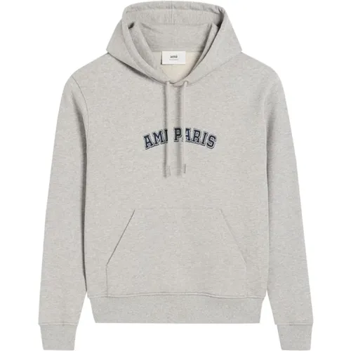 Grey Logo Print Hooded Sweater , male, Sizes: S, M, XL, L - Ami Paris - Modalova