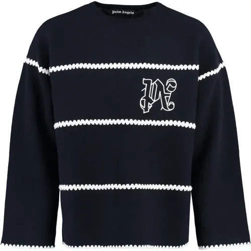 Bestickter Wollmischpullover , Herren, Größe: M - Palm Angels - Modalova