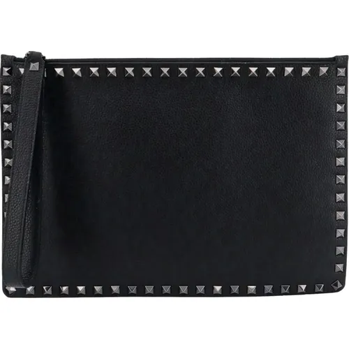 Leather Clutch with Zipper , male, Sizes: ONE SIZE - Valentino Garavani - Modalova