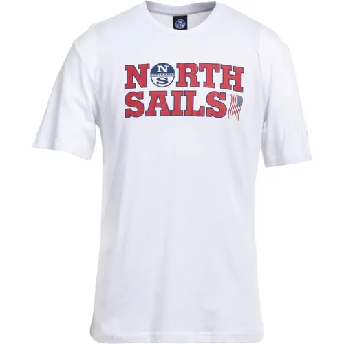Weißes Baumwoll Logo Print T-shirt , Herren, Größe: L - North Sails - Modalova