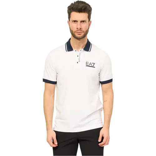 Weiße Baumwoll-Poloshirt mit Logo , Herren, Größe: S - Emporio Armani EA7 - Modalova