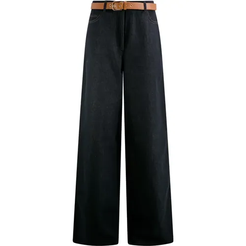 Cobalt Linen Cotton Blend Palazzo Trousers , female, Sizes: 3XS, 2XS - Max Mara Studio - Modalova