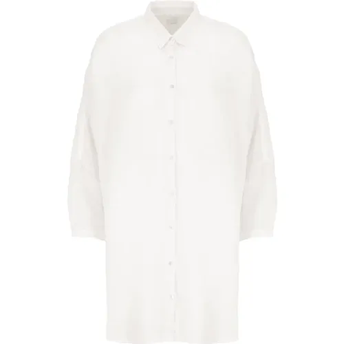 Weißes Leinenhemd mit Kragen , Damen, Größe: M - 120% lino - Modalova