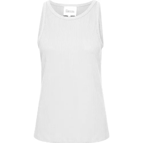 Geripptes Weißes Top , Damen, Größe: M - My Essential Wardrobe - Modalova