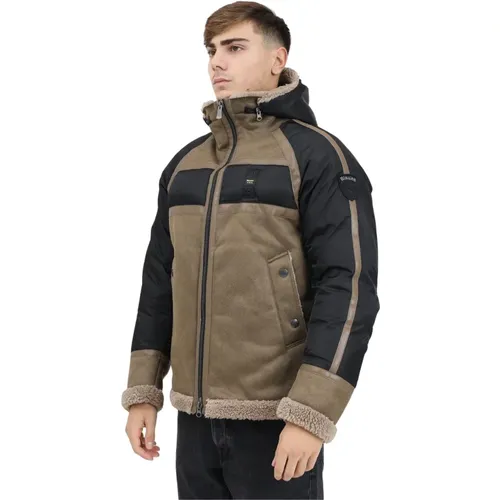 Modern Beige and Black Coat , male, Sizes: L - Blauer - Modalova