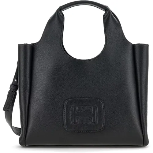 Schwarze Logo-Tasche mit körniger Textur , Damen, Größe: ONE Size - Hogan - Modalova