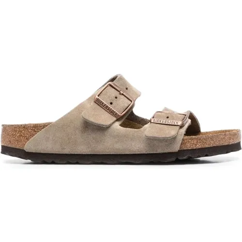 Taupe Wildleder Doppel-Schnalle Slide Sandalen - Birkenstock - Modalova