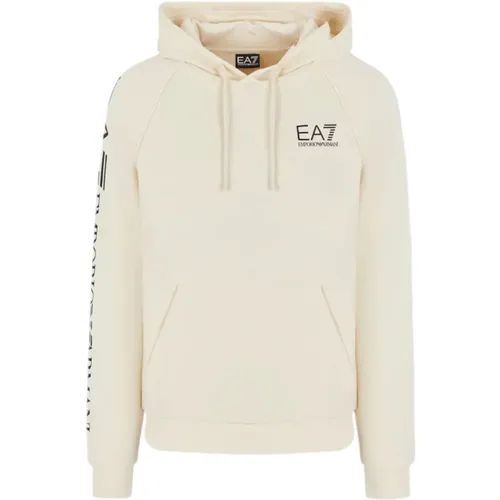 Beiger Hoodie mit schwarzem Logo-Schriftzug , Herren, Größe: L - Emporio Armani EA7 - Modalova