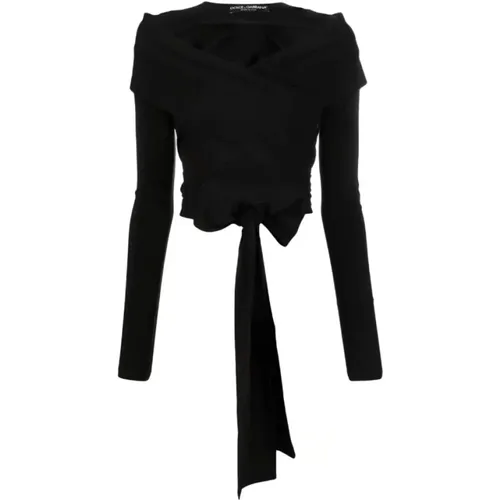 Schwarzes Wrap-Top mit Cut-Outs , Damen, Größe: S - Dolce & Gabbana - Modalova