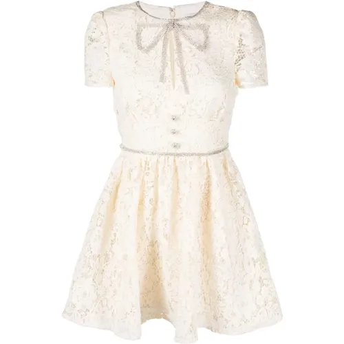 Cream cord lace bow mini dress , female, Sizes: 2XS, XS - Self Portrait - Modalova