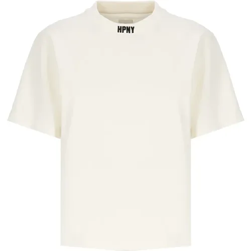 Ivory Baumwoll T-Shirt mit gesticktem Logo , Damen, Größe: S - Heron Preston - Modalova