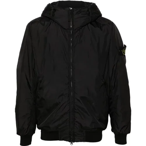 Schwarze Nylon Kapuzenjacke,Schwarze Kapuzenblousonjacke - Stone Island - Modalova