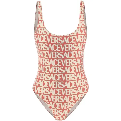 Roter Badeanzug Metallisches Allover-Muster , Damen, Größe: S - Versace - Modalova