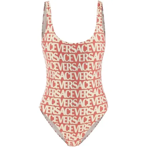 Roter Badeanzug Metallisches Allover-Muster , Damen, Größe: M - Versace - Modalova