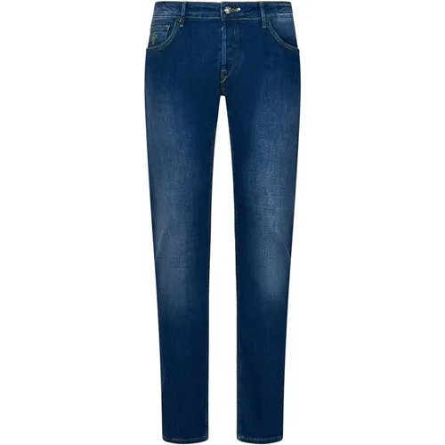 Slim-Fit Jeans with Logo Embroidery , male, Sizes: W30, W34, W35, W33 - Hand Picked - Modalova