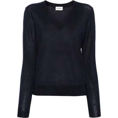 Blauer Woll-Seiden-Mix V-Ausschnitt Pullover , Damen, Größe: M - P.a.r.o.s.h. - Modalova
