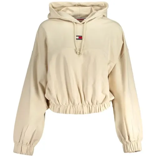 Beiger Baumwollhoodie mit Stickerei , Damen, Größe: M - Tommy Hilfiger - Modalova