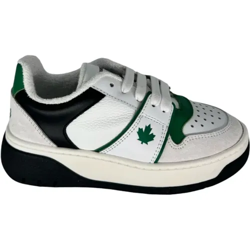 Stilvoller Weißer Ledersneaker Grüne Details - Dsquared2 - Modalova