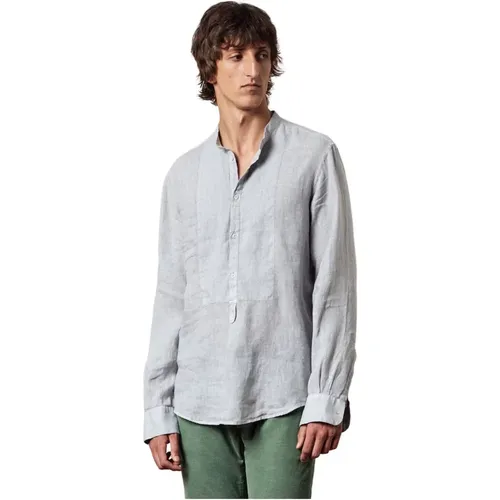Leinen Polo Shirt mit Opa-Kragen , Herren, Größe: M - Massimo Alba - Modalova