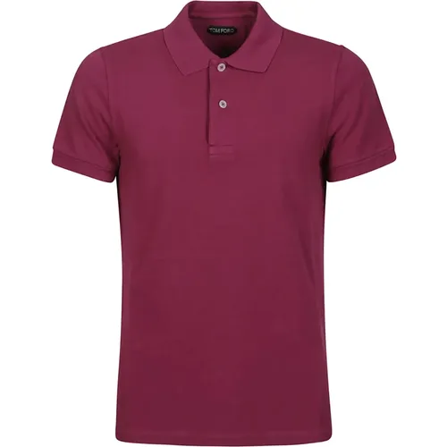 Polo Shirts,Hellblauer Tennis Polo Shirt,Kurzarm-Polo-Tennishemd,Rosa Tennis Piquet Polo Shirt - Tom Ford - Modalova