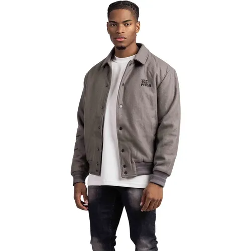 Graphic Varsity Jacket Grey , male, Sizes: L, XS, S, M - Off The Pitch - Modalova