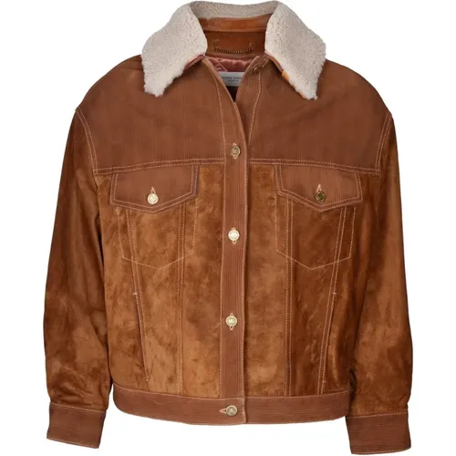 Braune Lederjacke Doppelstern - Golden Goose - Modalova