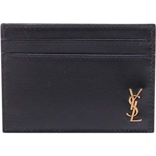 Leather Wallet with Metal Monogram , male, Sizes: ONE SIZE - Saint Laurent - Modalova