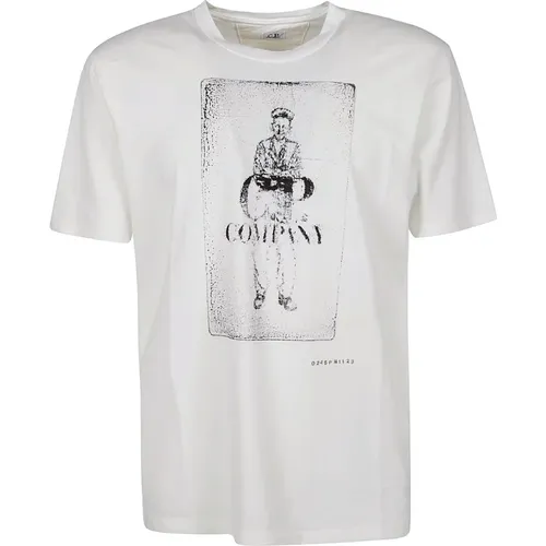Weiße Baumwoll-T-Shirt mit geripptem Rundhalsausschnitt , Herren, Größe: XL - C.P. Company - Modalova