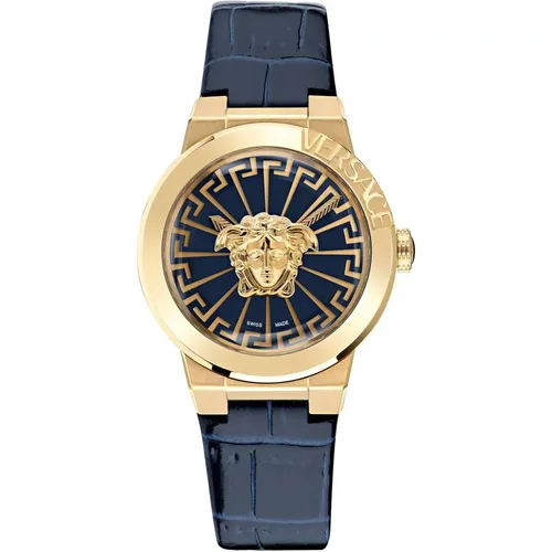 Blue Leather Medusa Infinite Watch , female, Sizes: ONE SIZE - Versace - Modalova