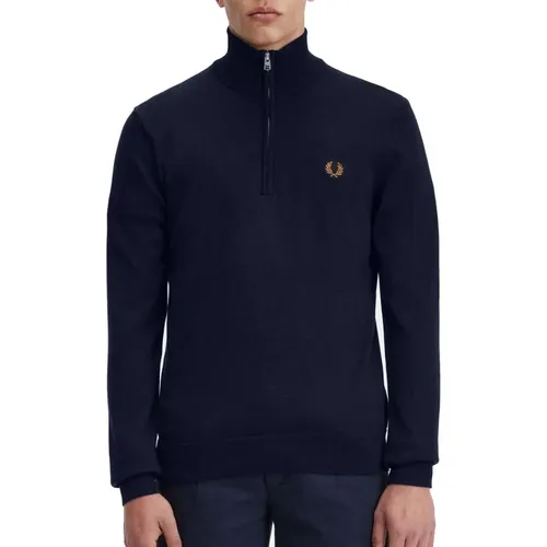 Blauer Klassischer Halbzip Pullover , Herren, Größe: S - Fred Perry - Modalova