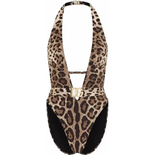 LEO NEW Leopard Print One-Piece Swimsuit , female, Sizes: S - Dolce & Gabbana - Modalova