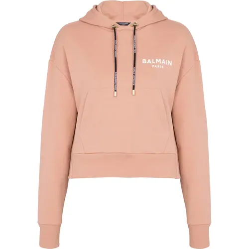 Flocked Logo Cropped Sweatshirt , female, Sizes: M - Balmain - Modalova