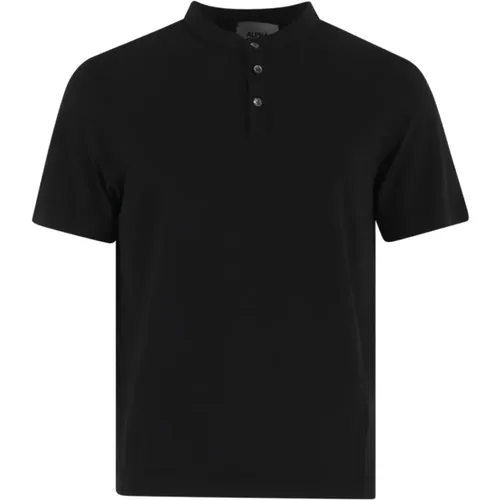 Schwarzes Baumwoll-T-Shirt mit Knöpfen , Herren, Größe: M - Alpha Studio - Modalova