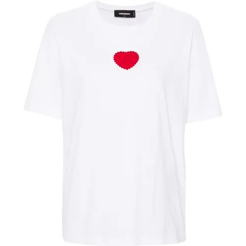 Cotton T-shirt with Red Logo , female, Sizes: S, M, L - Dsquared2 - Modalova
