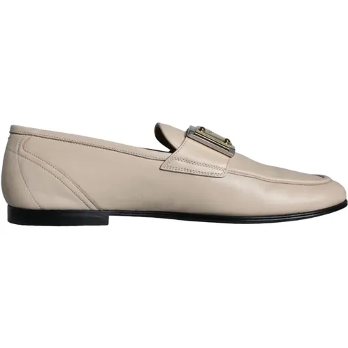 Leather Logo Plaque Loafers , male, Sizes: 9 UK - Dolce & Gabbana - Modalova