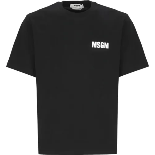 Schwarzes Baumwoll-T-Shirt mit Gummi-Logo , Herren, Größe: M - MSGM - Modalova