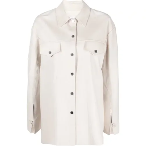 Ivory Leather Jacket-Shirt , female, Sizes: L, M - Drome - Modalova