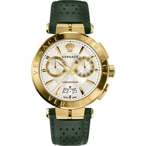 Chronograph Lederarmband Uhr Gold - Versace - Modalova