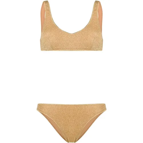Goldenes Lurex-Bikini U-Ausschnitt Stil , Damen, Größe: M - Oseree - Modalova