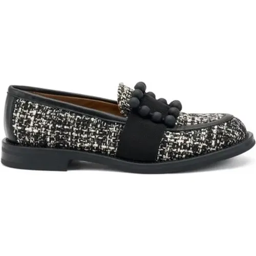 Tweed Loafer mit Pfeffer Accessoire , Damen, Größe: 36 EU - Frau - Modalova